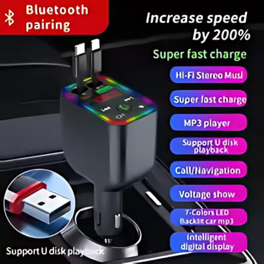 DriveTune Pro | FM-Transmitter für Auto & kabelloses MP3-Carkit mit LED-Beleuchtung in 7 Farben