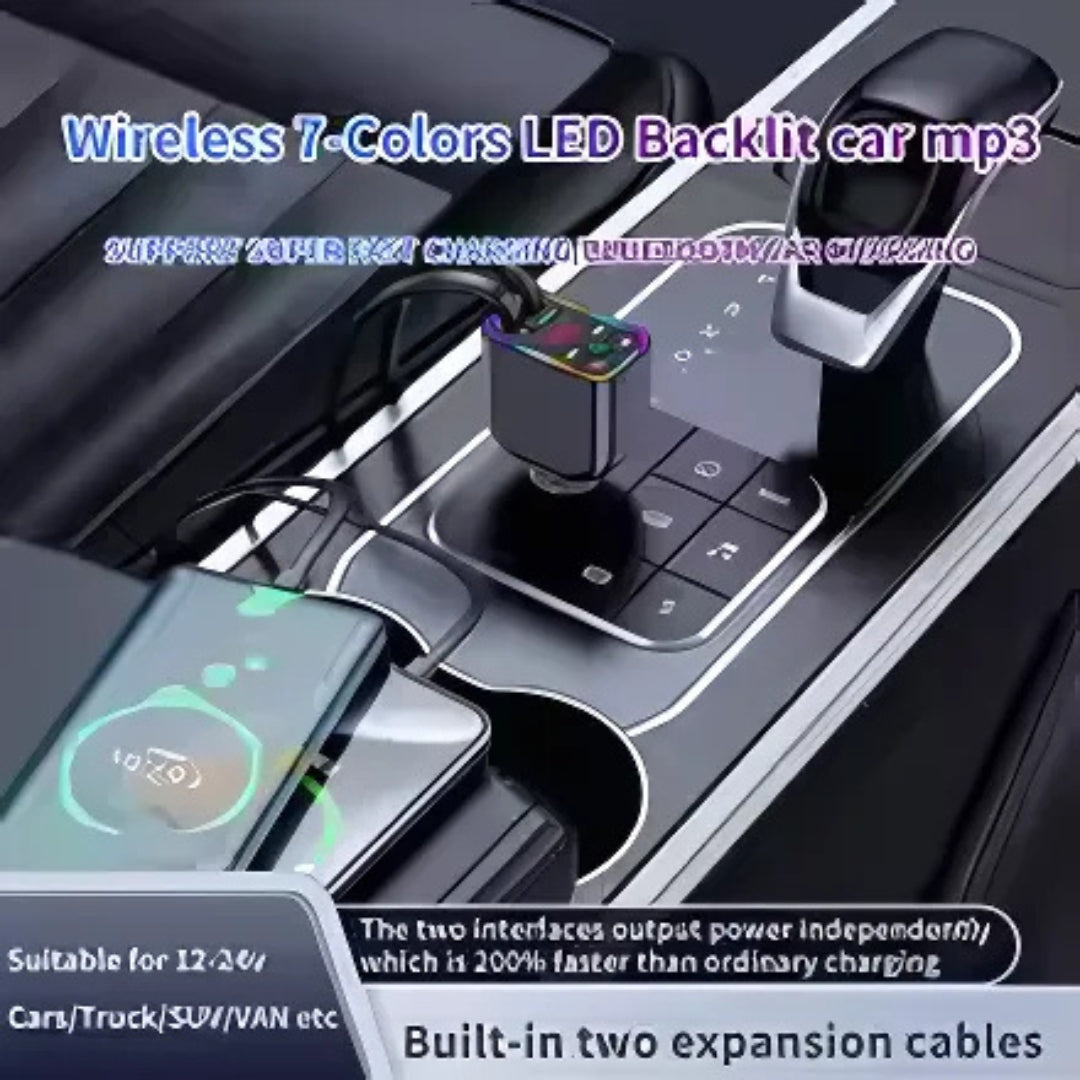 DriveTune Pro | FM-Transmitter für Auto & kabelloses MP3-Carkit mit LED-Beleuchtung in 7 Farben